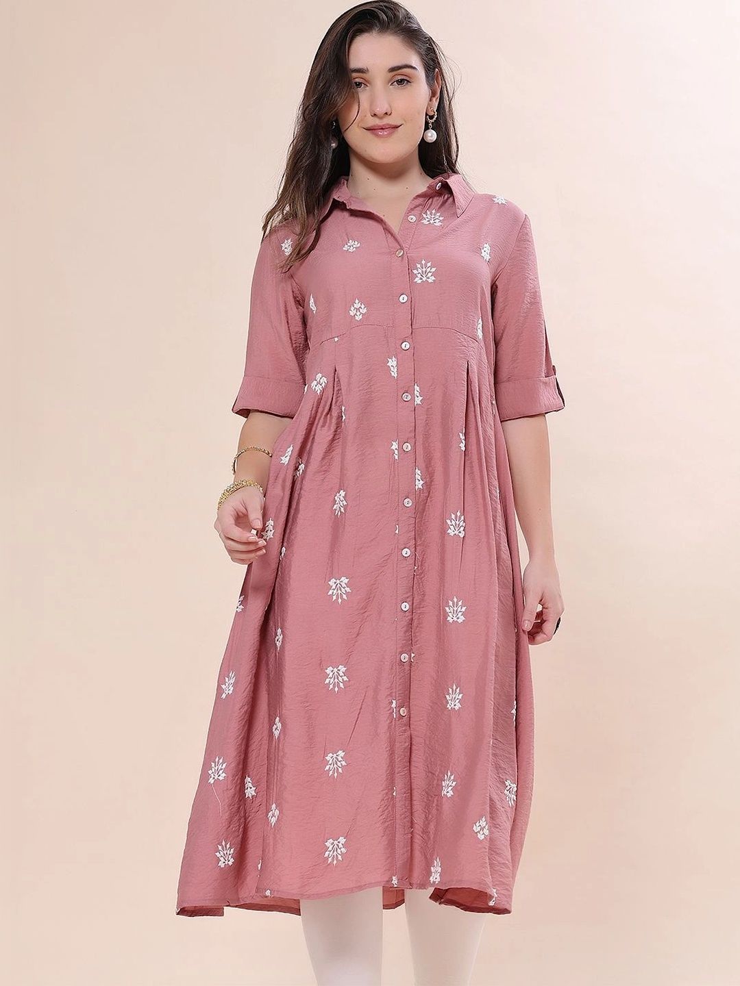 LIMEROAD Floral Embroidered A-Line Dress-image-8