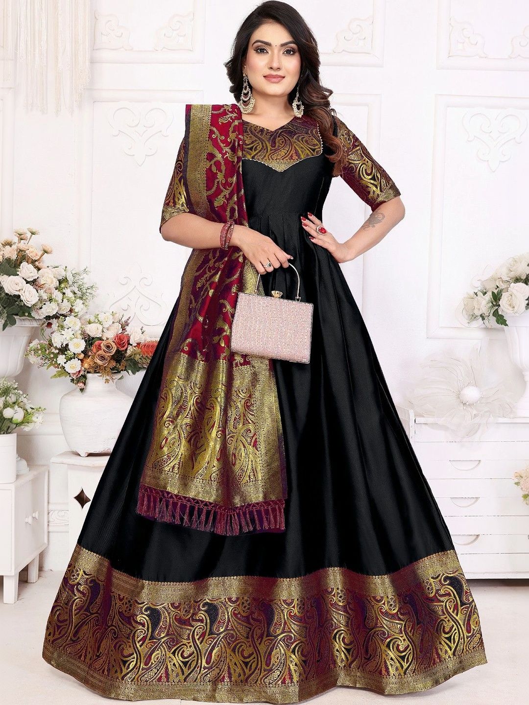 Kinjhit Fashion Woven Design Jacquard Ethnic Gown with Dupatta-picture-25