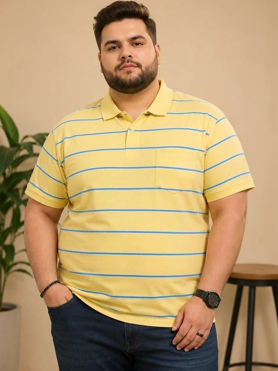 AUSTIVO Men Striped Polo Collar Pockets T-shirt-image-14