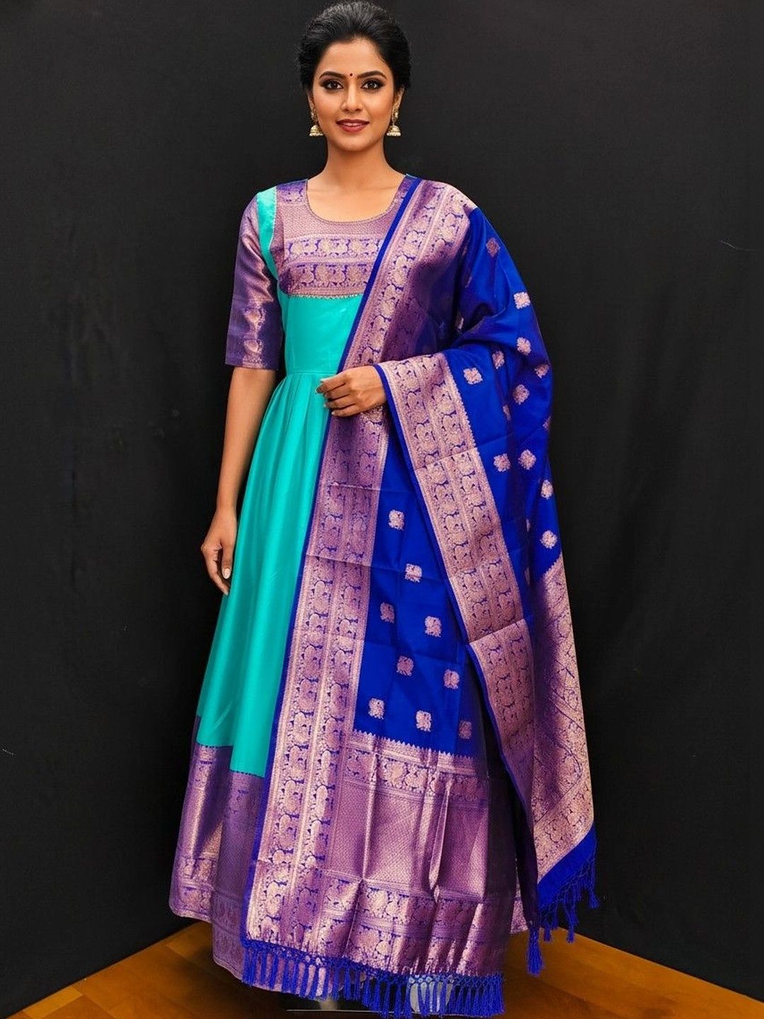 Kinjhit Fashion Patterned Ethnic Gown Dress With Dupatta-picture-36