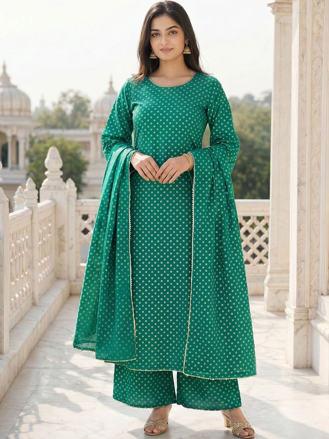 HERE&NOW Women Ethnic Motifs Printed Regular Kurta with Palazzos & With Dupatta-picture-21