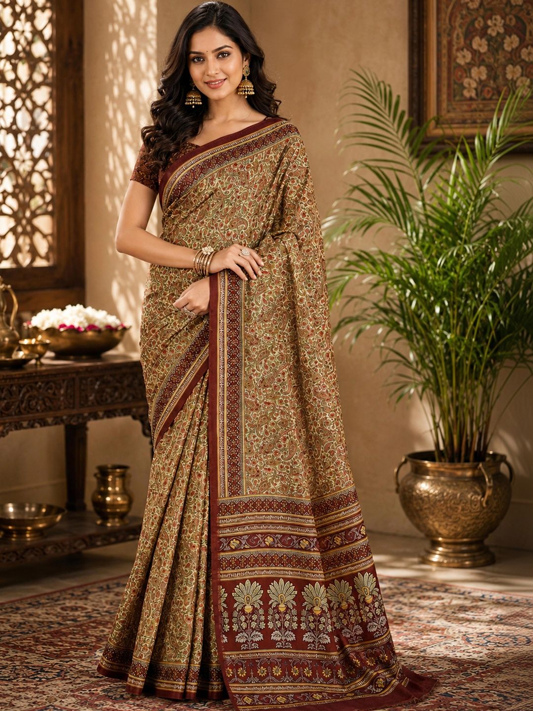 SANGAM PRINTS Kalamkari Pashmina Tussar Saree-picture-6
