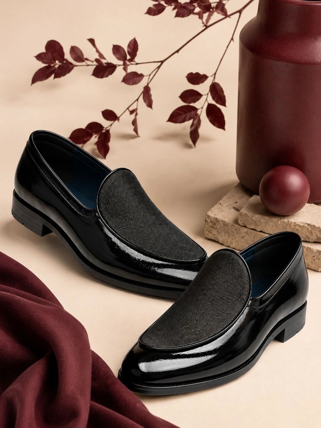 House of Pataudi Men Textured Round Toe Slip-On Formal Loafers-picture-33