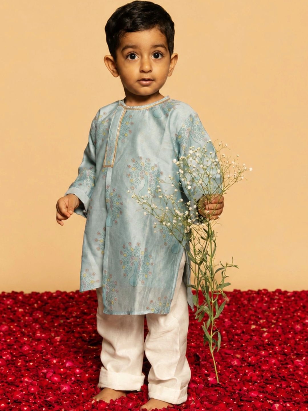 DULAAR Unisex Kids Ethnic Motifs Printed Regular Gotta Patti Pure Silk Kurta with Pyjamas-picture-25