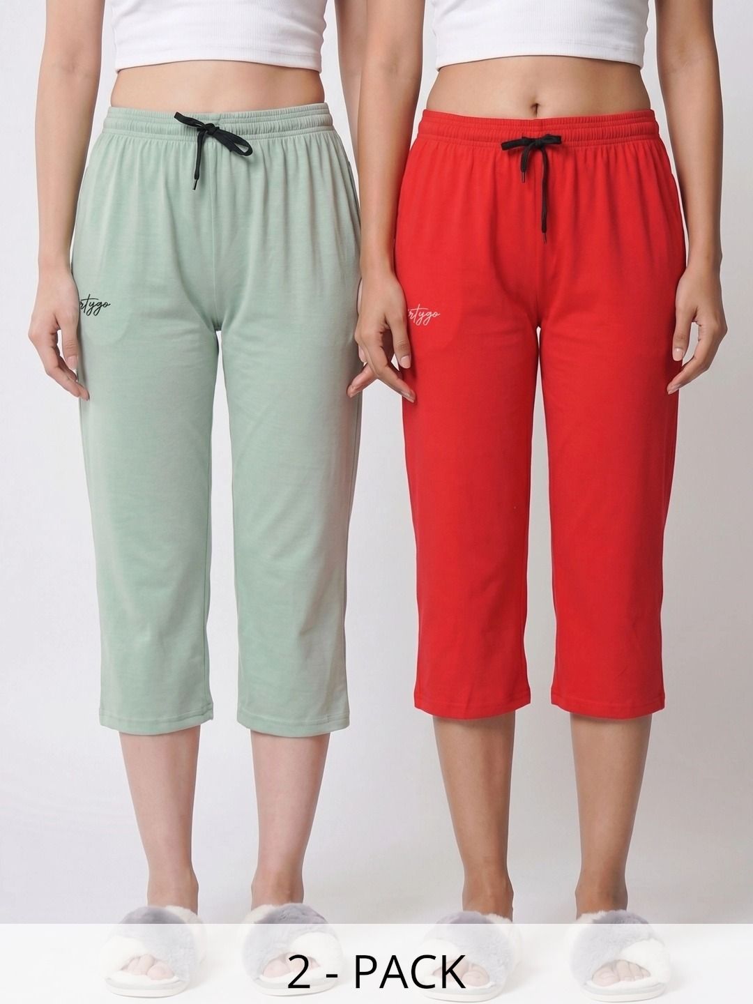 FFLIRTYGO Pack Of 2 Pure Cotton Mid-Rise Lounge Pants-picture-12