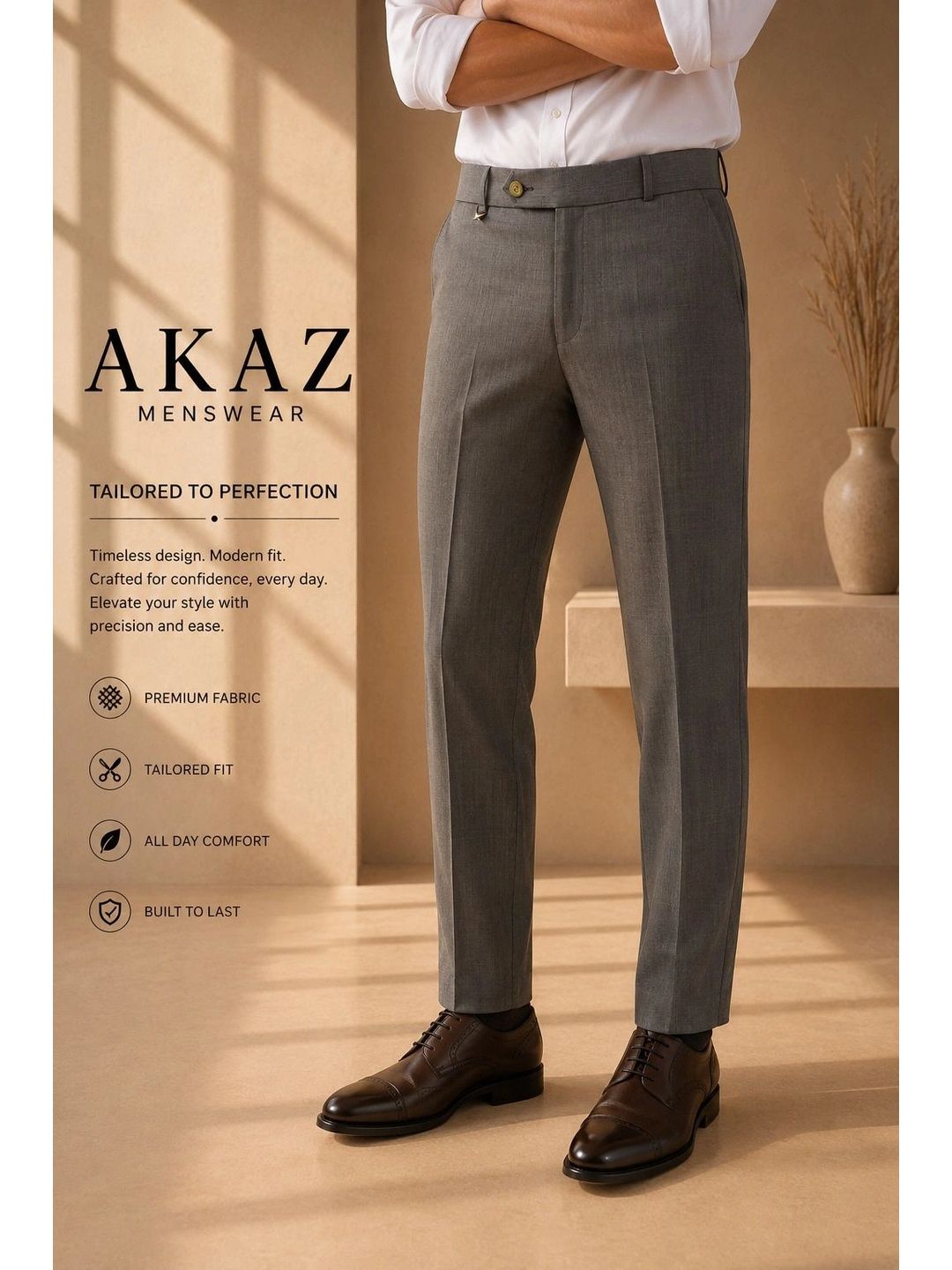 Akaz Men Tailored Slim Fit Easy Wash Trousers-picture-32