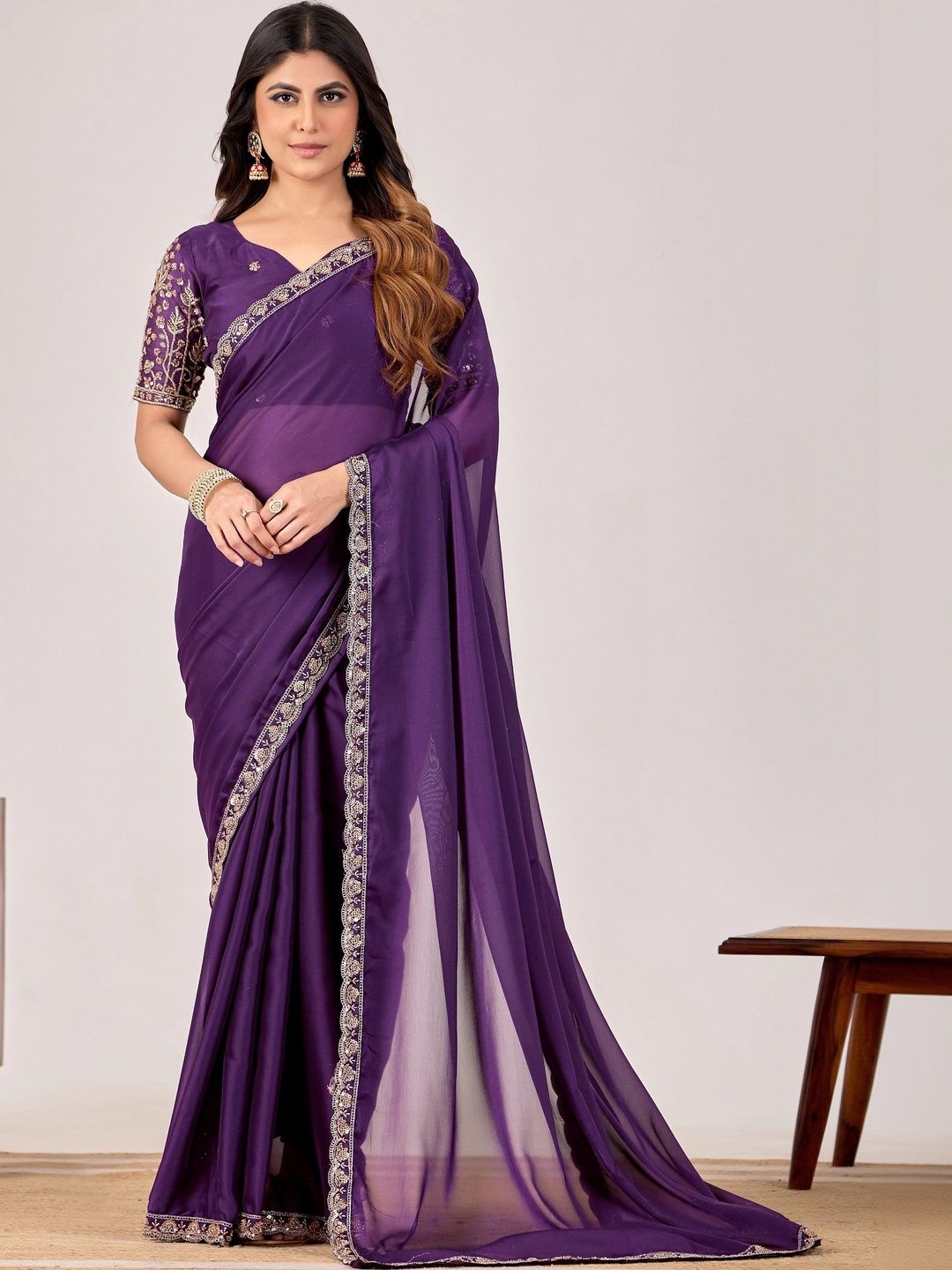 all about you Floral Embroidered Poly Georgette Designer Saree-picture-18