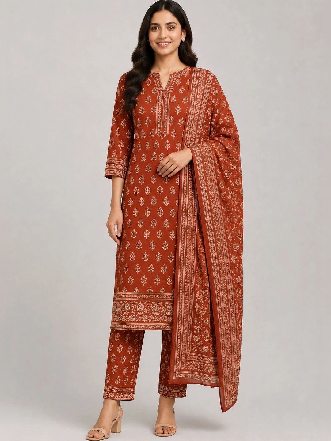 Tulszbrity studio Women Ethnic Motifs Printed Regular Kurta with Trousers & With Dupatta-image-27