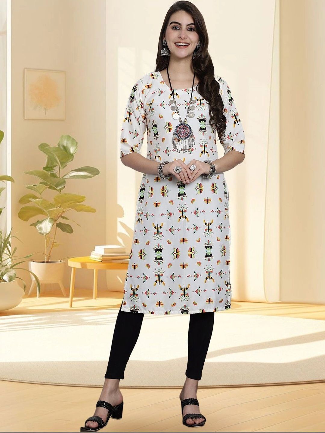 HERE&NOW Women Printed Indie Prints Crepe Kurta-picture-39
