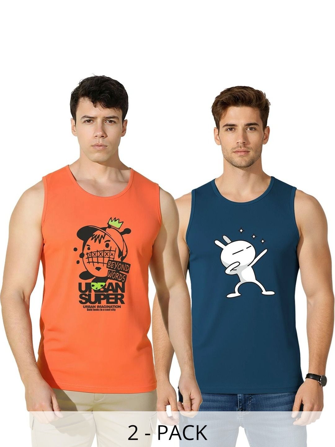 MINISTRY OF FRIENDS Pack of 2 Printed Cotton Gym Vest-picture-28