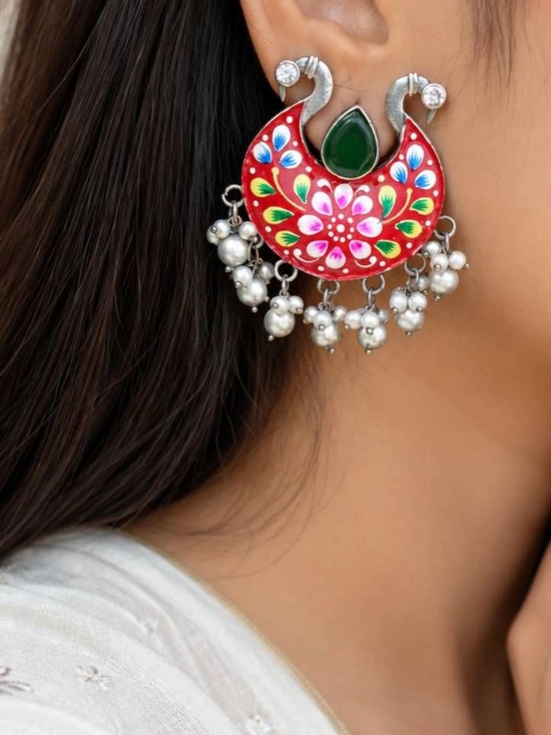 THE GLAM POUCH Crescent Shaped Jhumkas Earrings-image-27