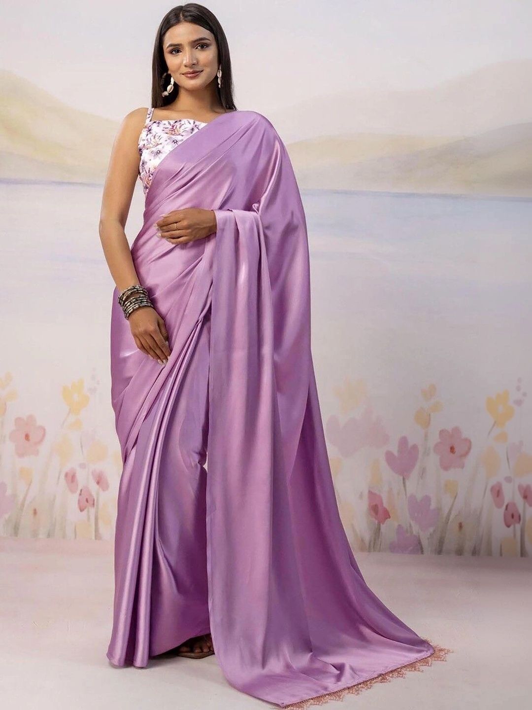 SAARA Floral Satin Saree-picture-13