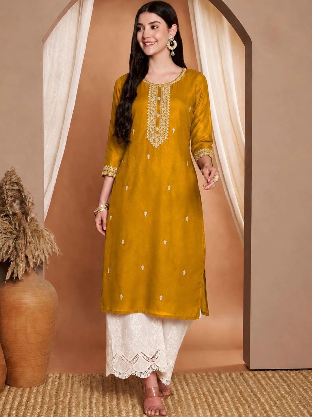 FORKEY Women Embroidered Thread Work Kurta-picture-15