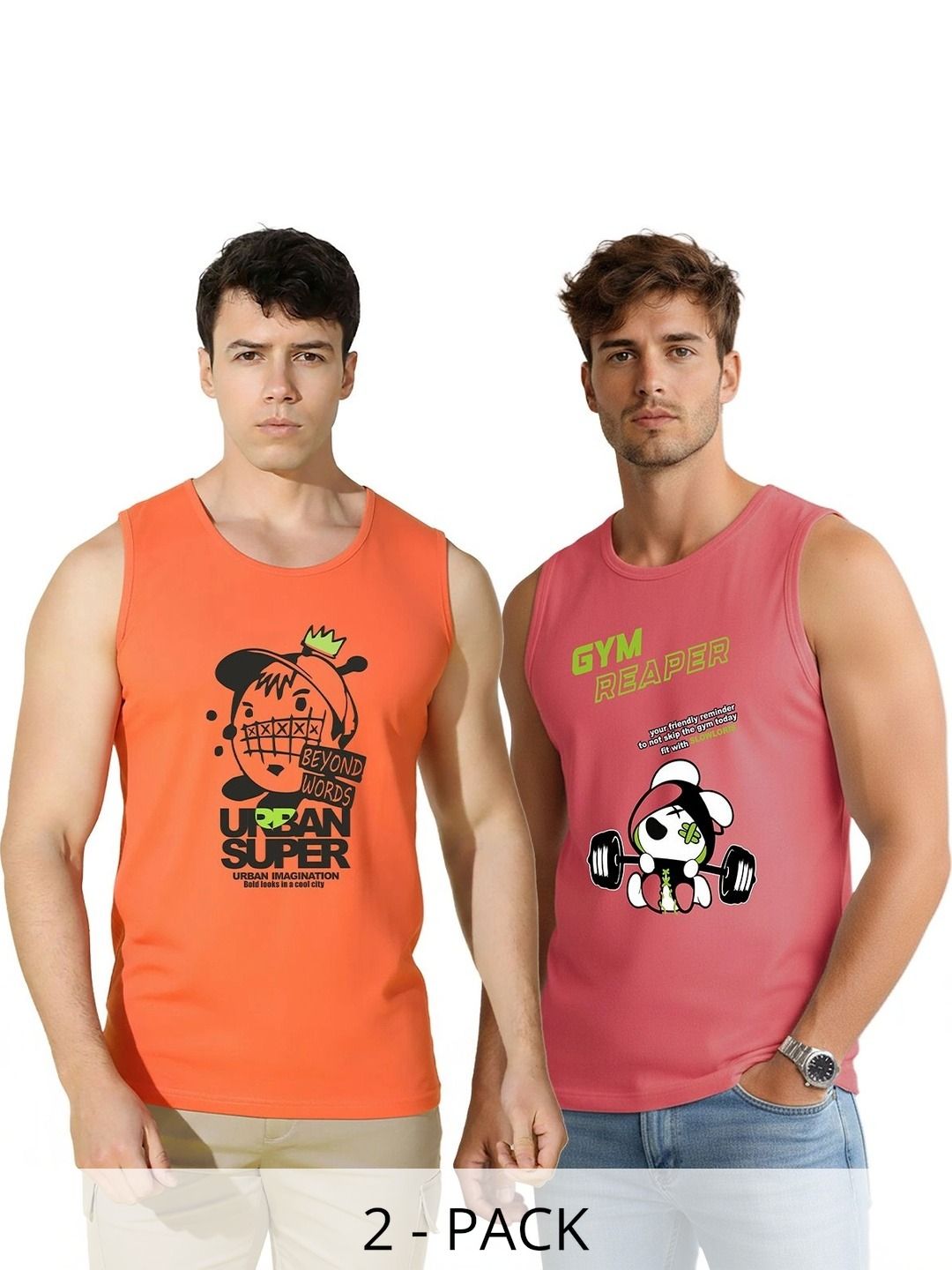 MINISTRY OF FRIENDS Pack of 2 Printed Cotton Gym Vest-picture-29