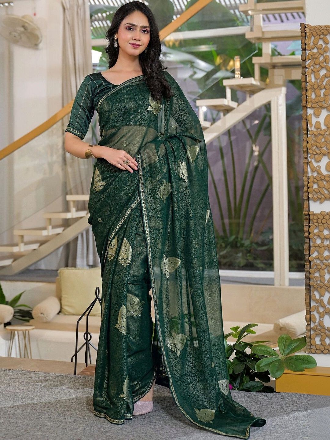 SAARA Ethnic Motifs Pure Georgette Heavy Work Saree-image-20