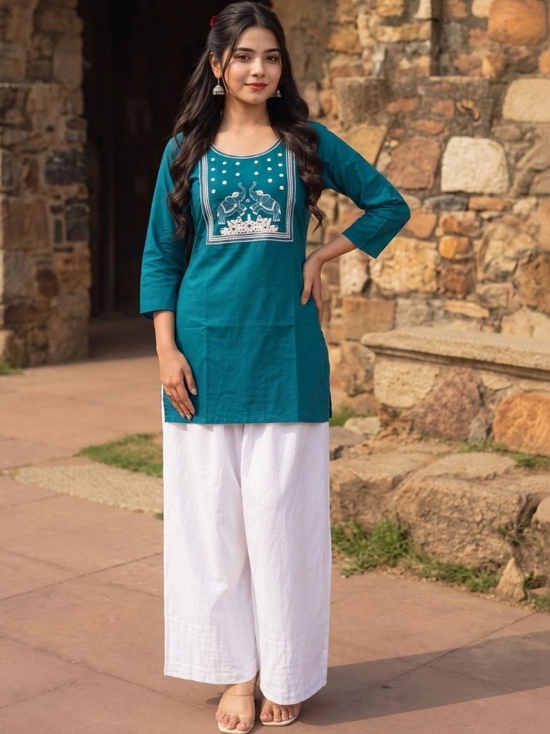 MYTHDRIP Ethnic Motifs Embroidered Thread Work Pure Cotton Thread Work Kurti-picture-40