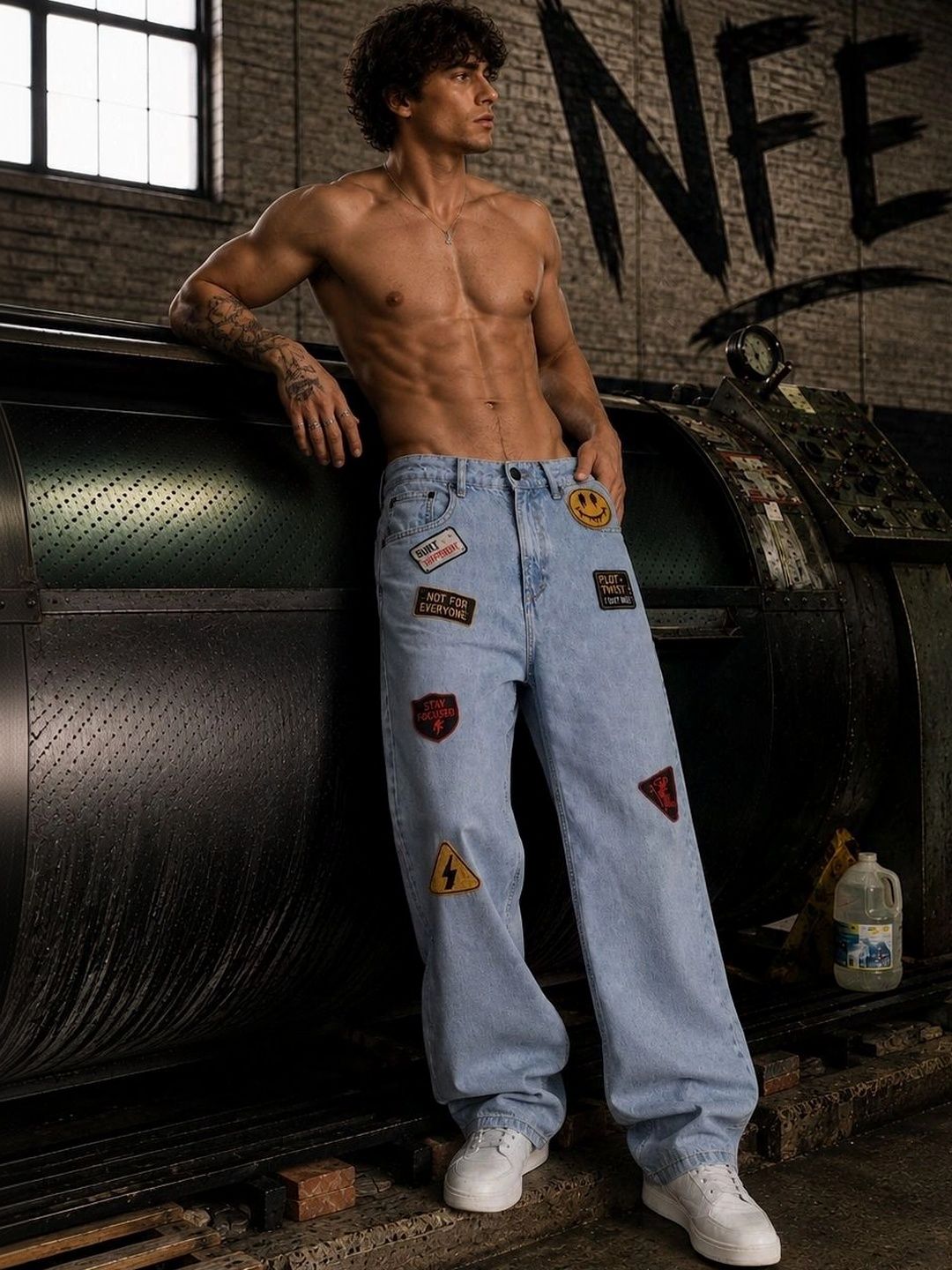 Bene Kleed Men Mid-Rise Light Fade Applique Jeans-image-32
