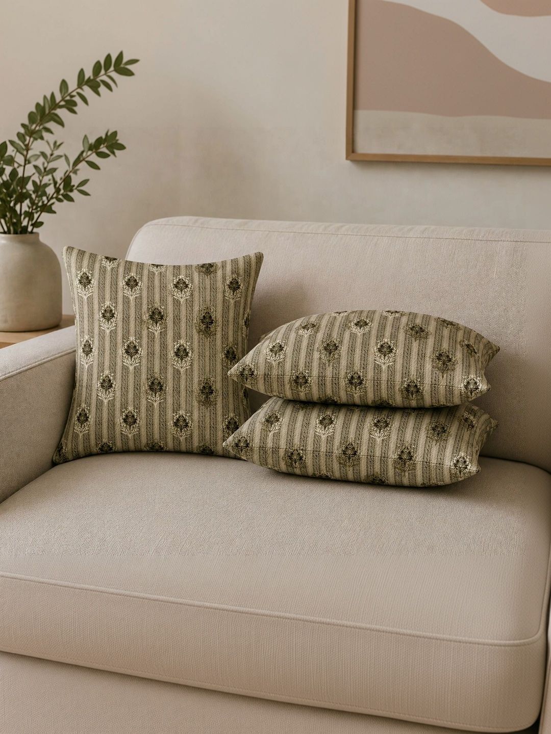 STUDIOHMK Beige Set of 5 Striped Square Cushion Covers-picture-32