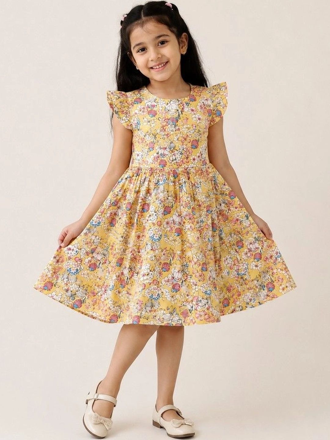 KALINI Floral Print Flutter Sleeve Ruffled A-Line Dress-picture-10