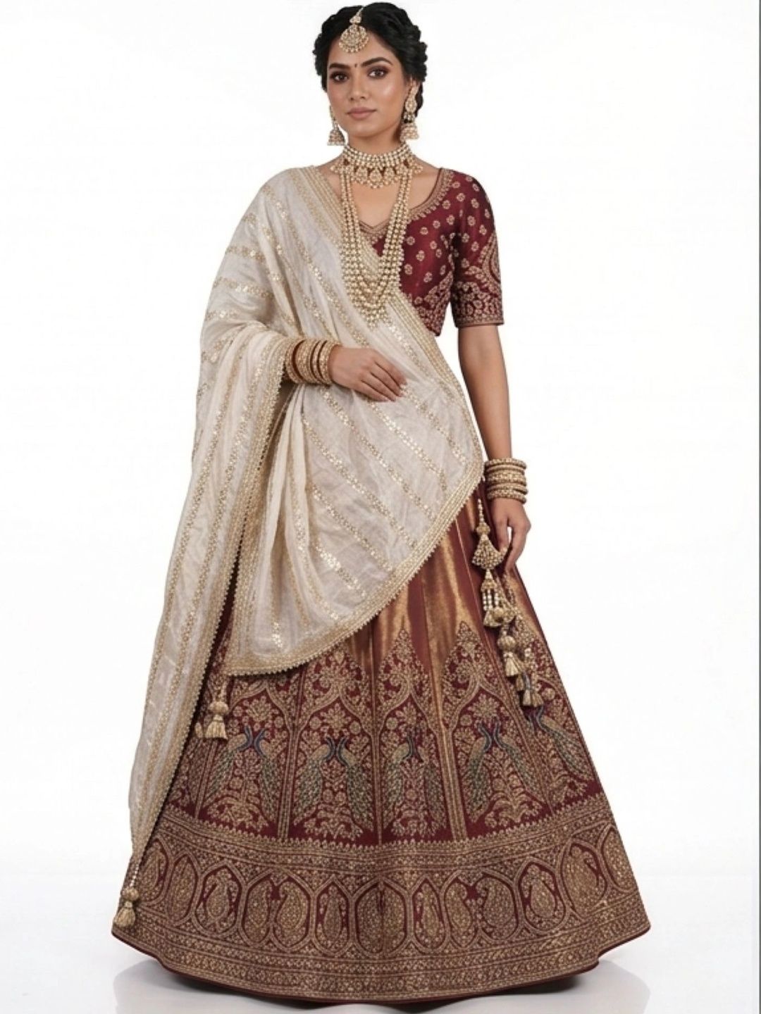 ANNI FASHION Ethnic Motifs Embroidered Art Silk Dupatta with Sequinned-picture-17
