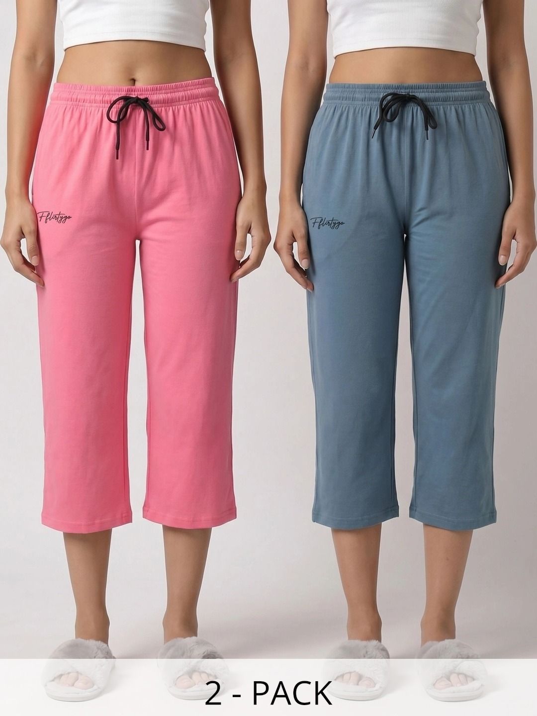 FFLIRTYGO Pack Of 2 Pure Cotton Mid-Rise Lounge Pants-picture-36