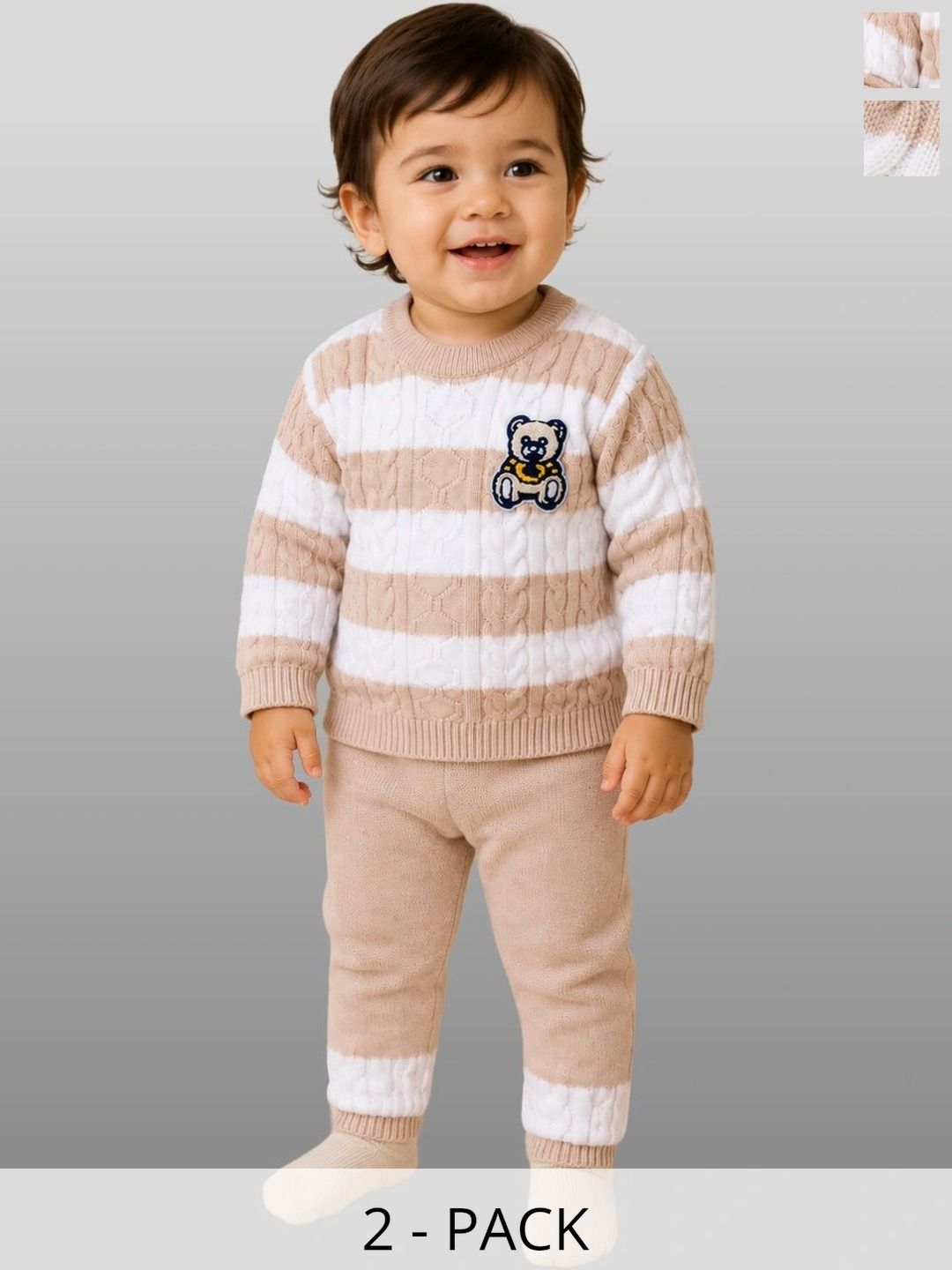 MICROPOLO Unisex Kids Striped Woollen Pullover with Embroidered Detail-picture-45