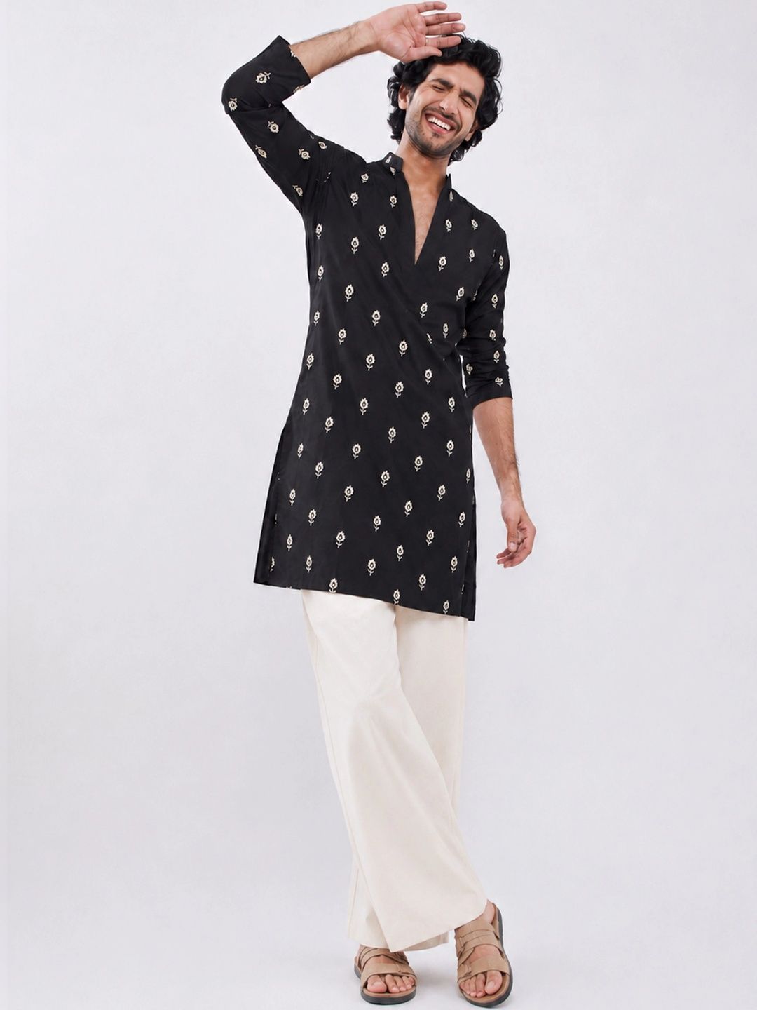 VASTRAMAY Men Ethnic Motifs Embroidered Regular Thread Work Kurta with Palazzos-picture-22
