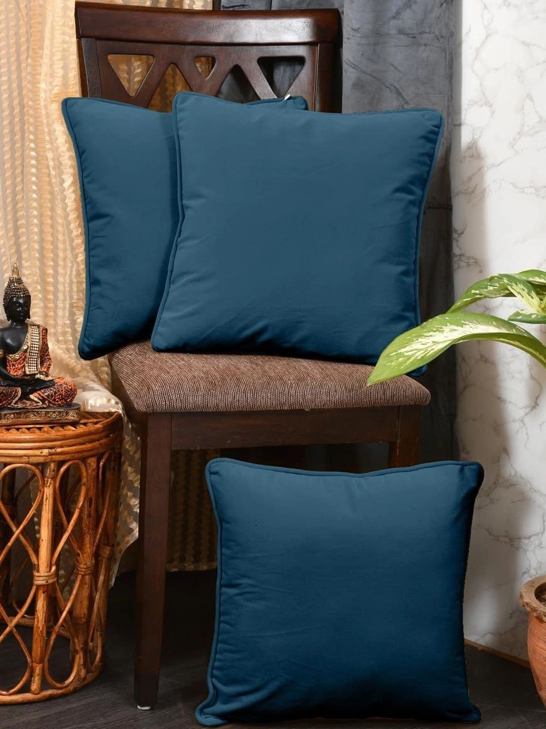 Myntra Elegant Homes Blue Set of 3 Velvet Square Cushion Covers-image-34
