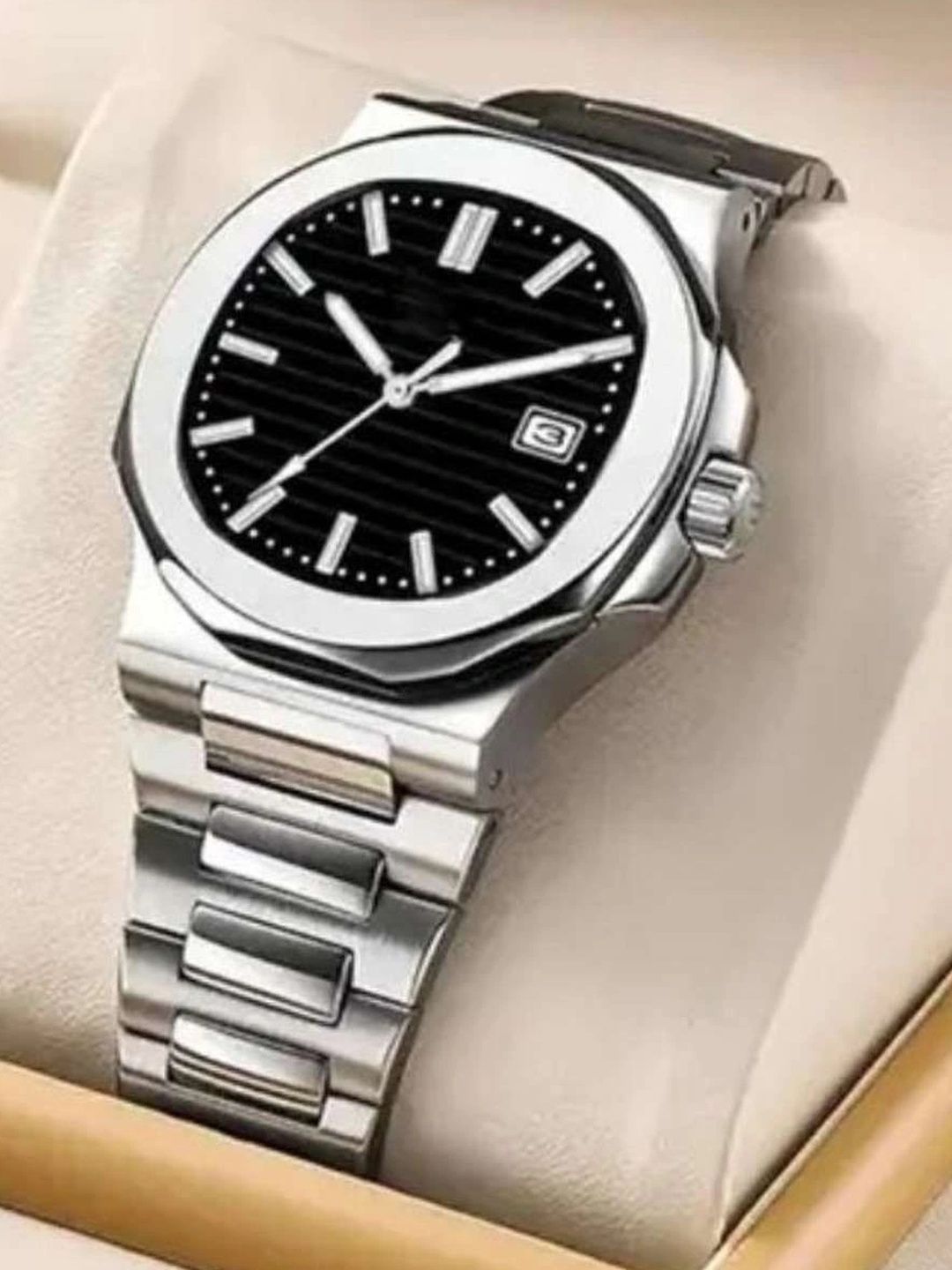 TREX Men Brass Steel Bracelet Style Straps Analogue Date Aperture Watch MT-800-BLACK-image-4