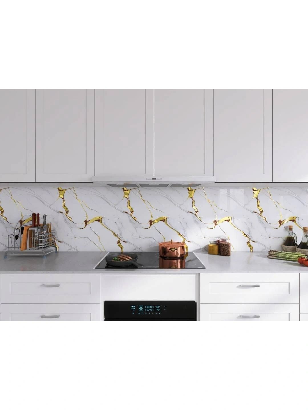 Jaamso Royals White & Yellow Marble Printed Self Adhesive Kitchen Wall Stickers-picture-13