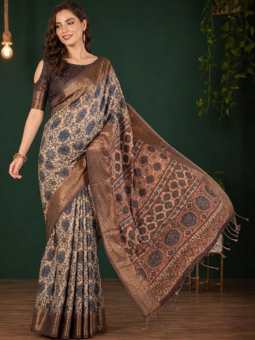 HERE&NOW Woven Design Zari Linen Blend Handloom Saree-picture-49