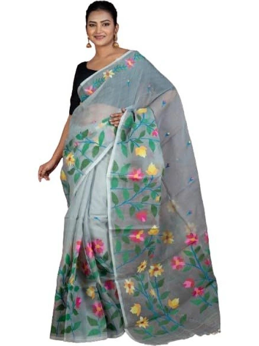 BENGAL LOOMS INDIA Floral Pure Silk Saree-picture-20
