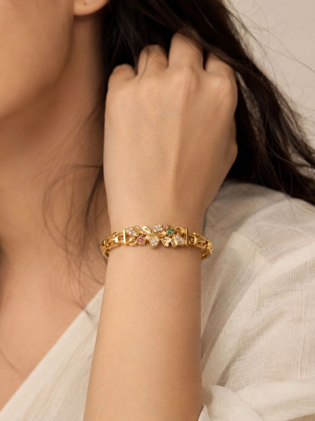 Anouk Women Brass American Diamond Gold-Plated Bangle-Style Bracelet-image-23