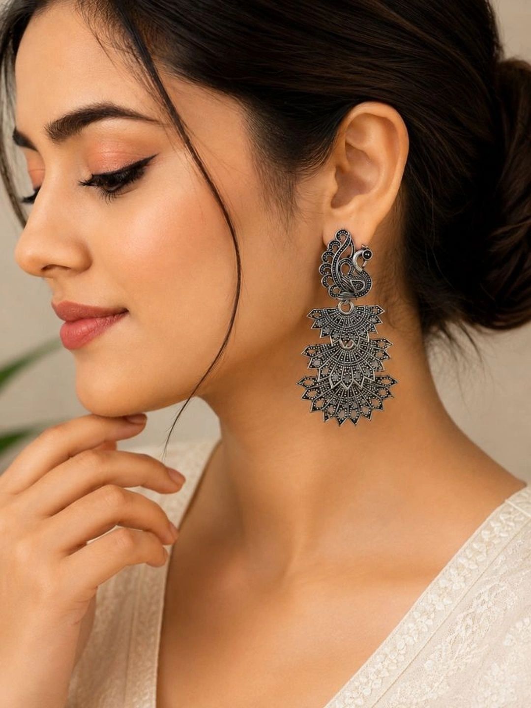Esyko Peacock Shaped Drop Earrings-picture-4