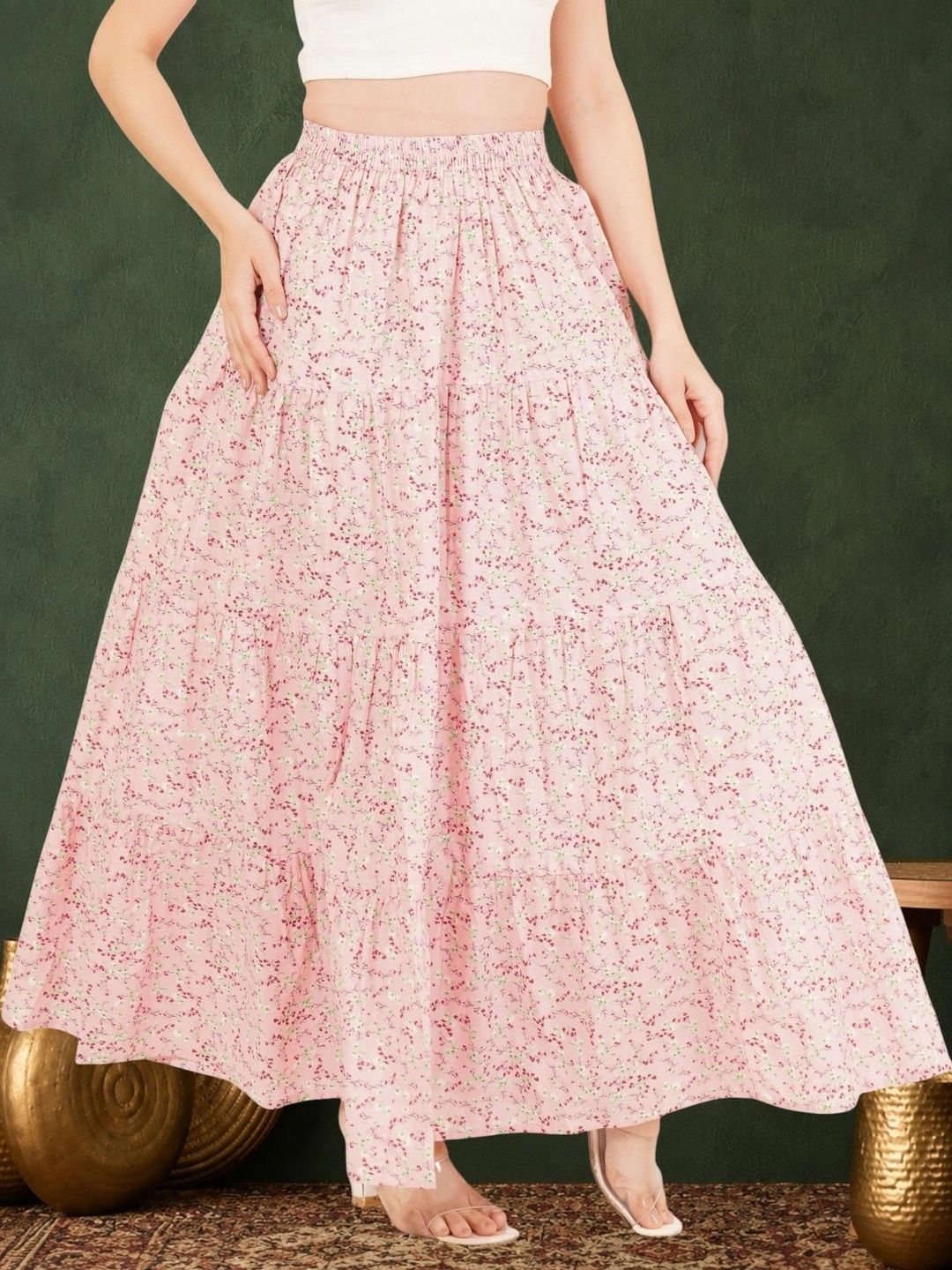 Sangria Women Pure Cotton Blend Cotton Cambric Floral Micro or Ditsy Print Maxi Flared Skirt-picture-52