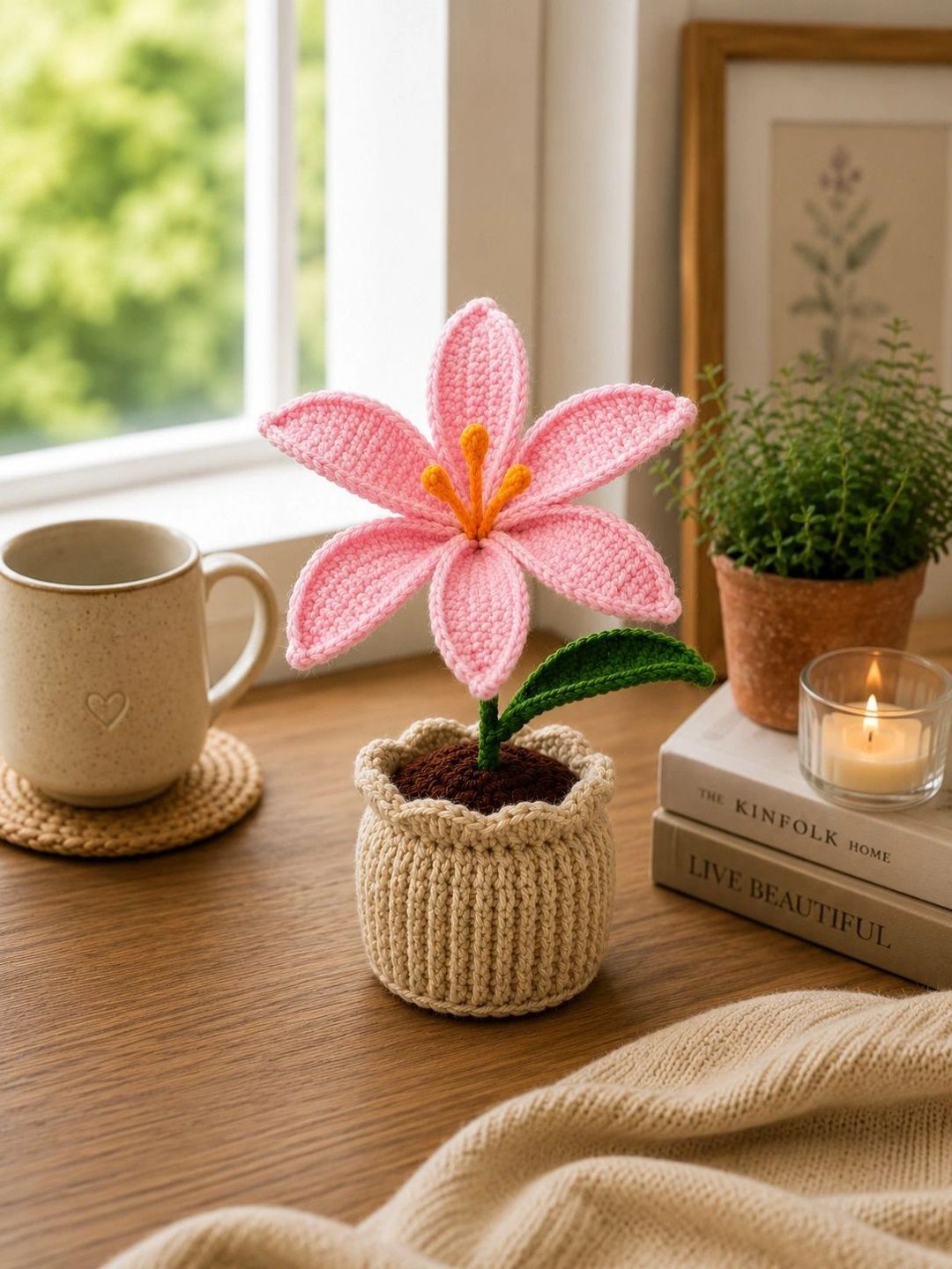 Agantuk Pink 1 Pieces Lily Artificial Flower With Pot-picture-34