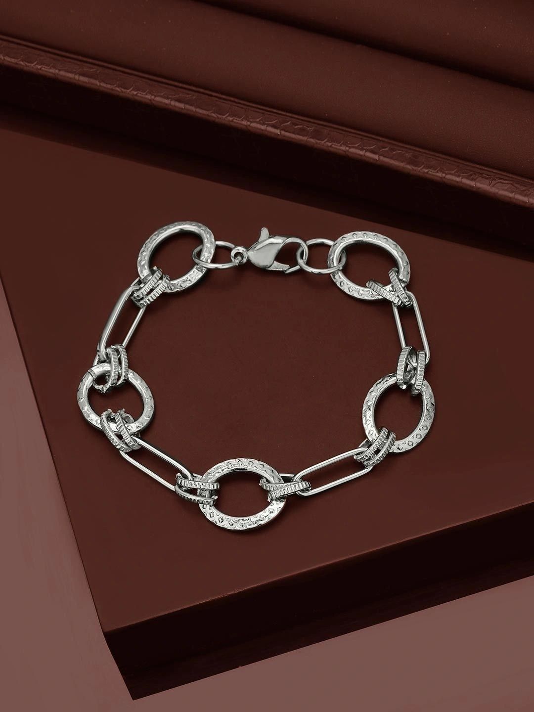Carlton London Men Silver-Plated Link Bracelet-picture-17