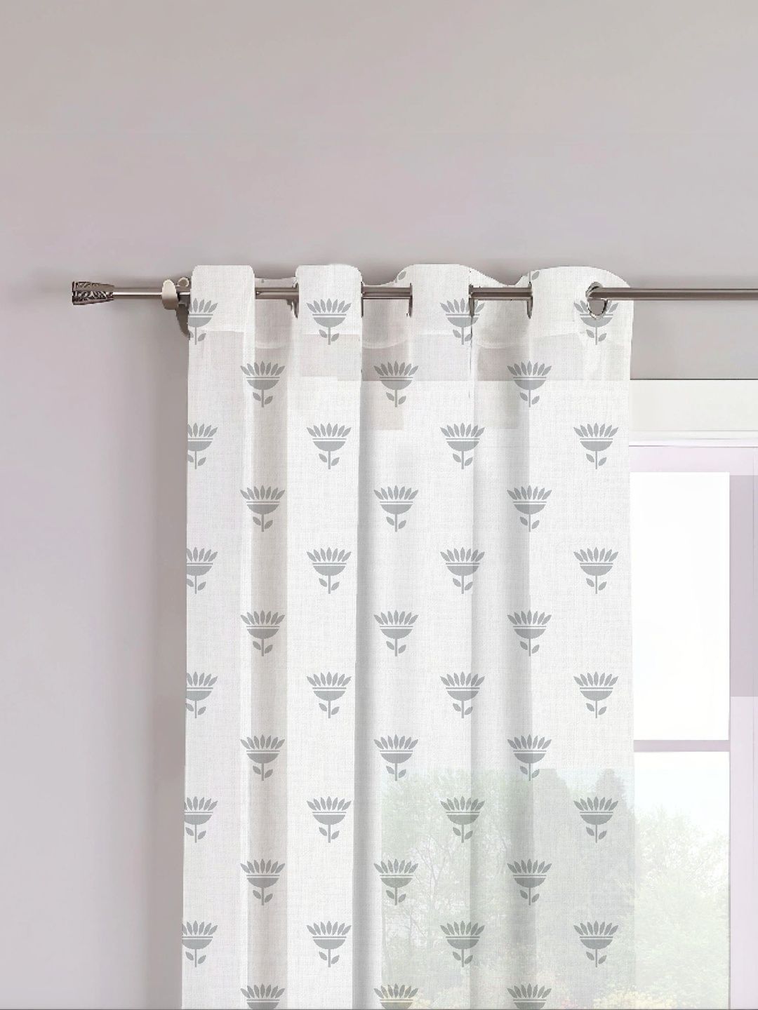 AAVIS DECOR Grey Set of 2 Floral Sheer Window Curtain-picture-16