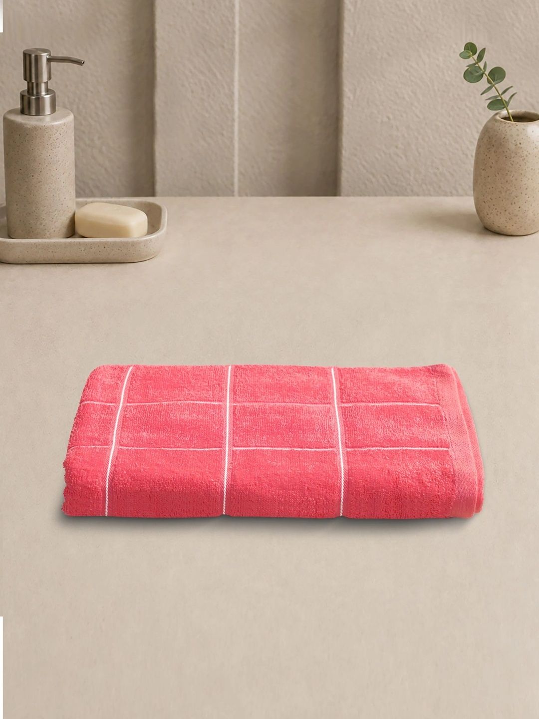 Homeful Style Coral & White 1 Striped Cotton 354 GSM Bath Towel-picture-34