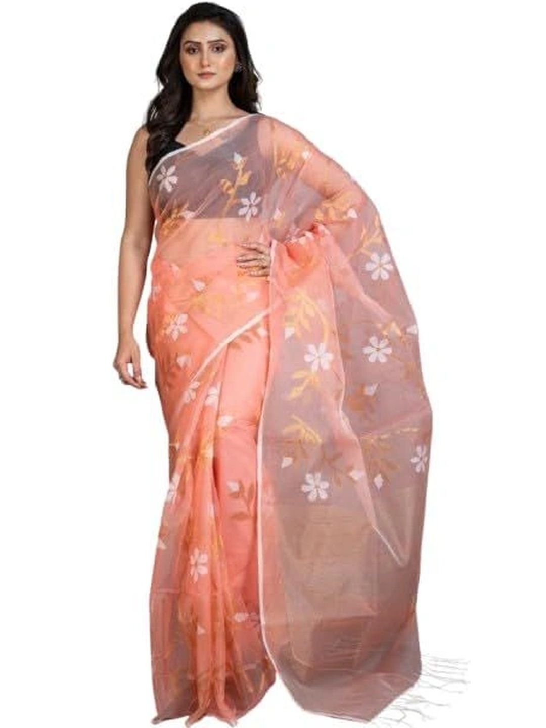 BENGAL LOOMS INDIA Floral Embroidered Pure Silk Saree-image-28