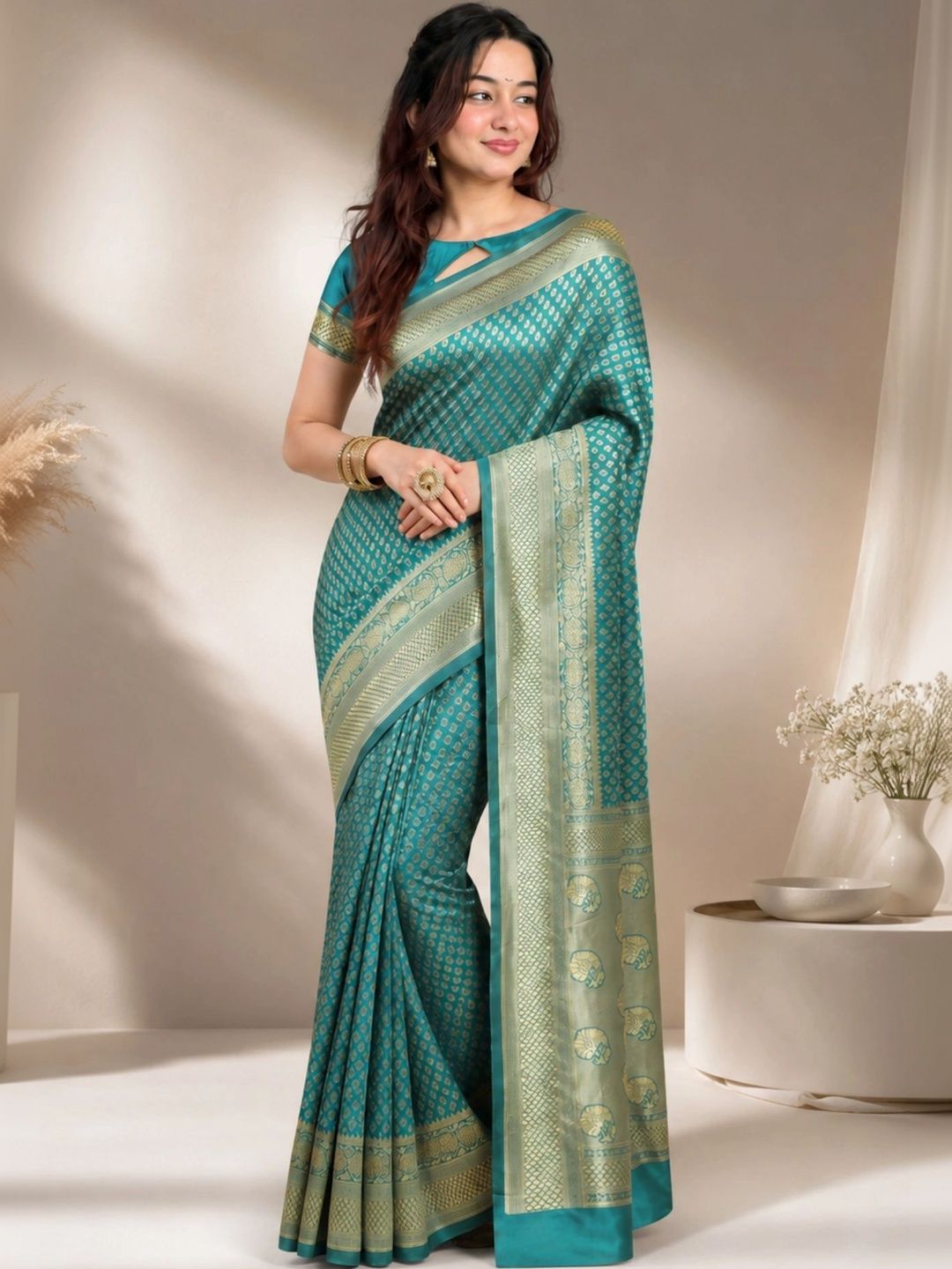 Rujave Woven Design Zari Satin Banarasi Saree-picture-0