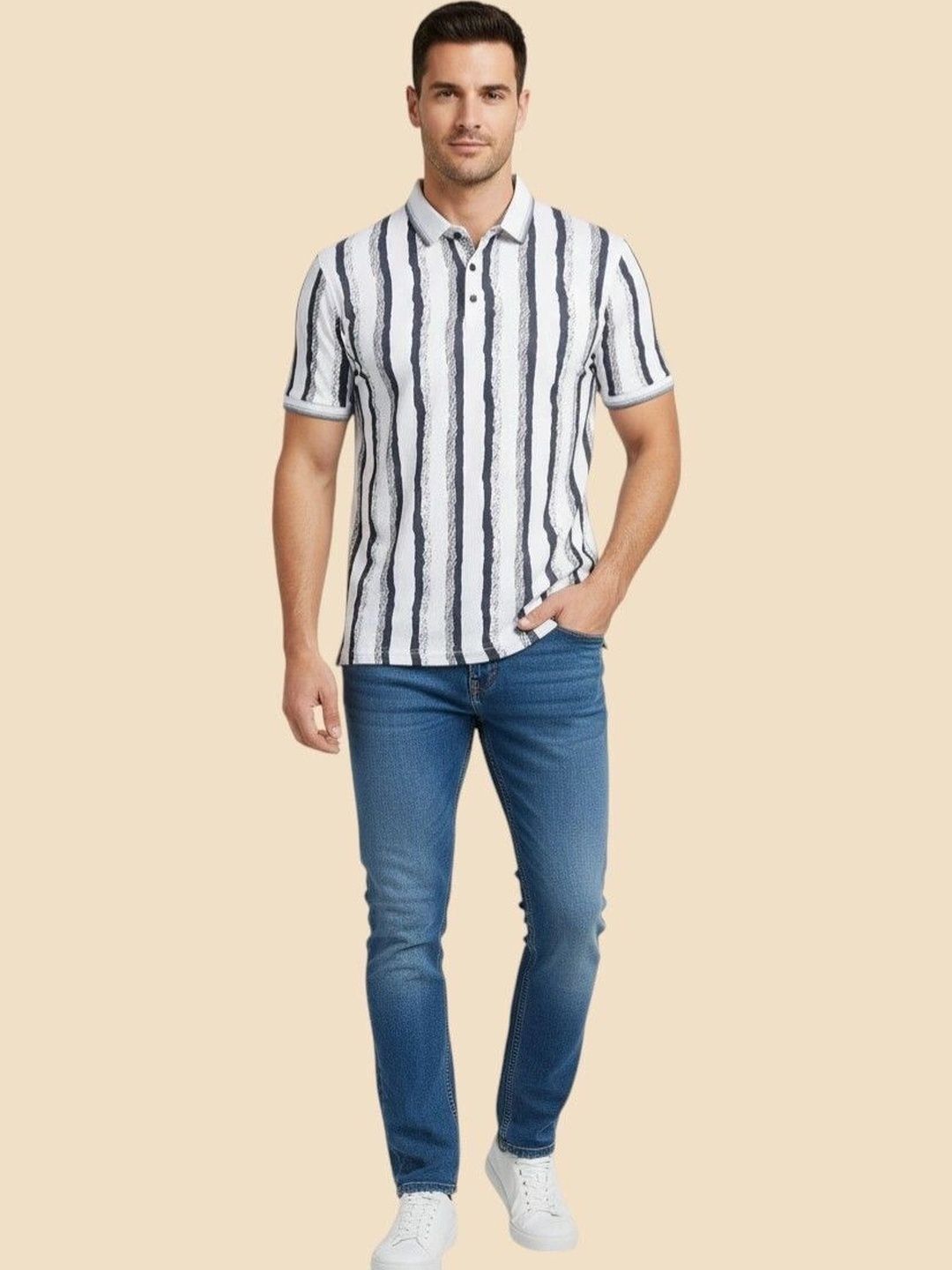 GLORI STAR Men Striped Polo Collar T-shirt-picture-28