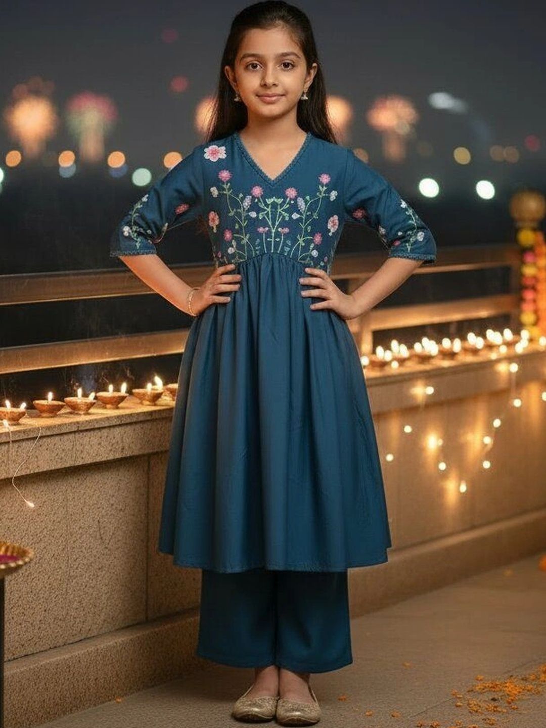 BAESD Girls Floral Embroidered Empire Thread Work Kurta with Palazzos-picture-44