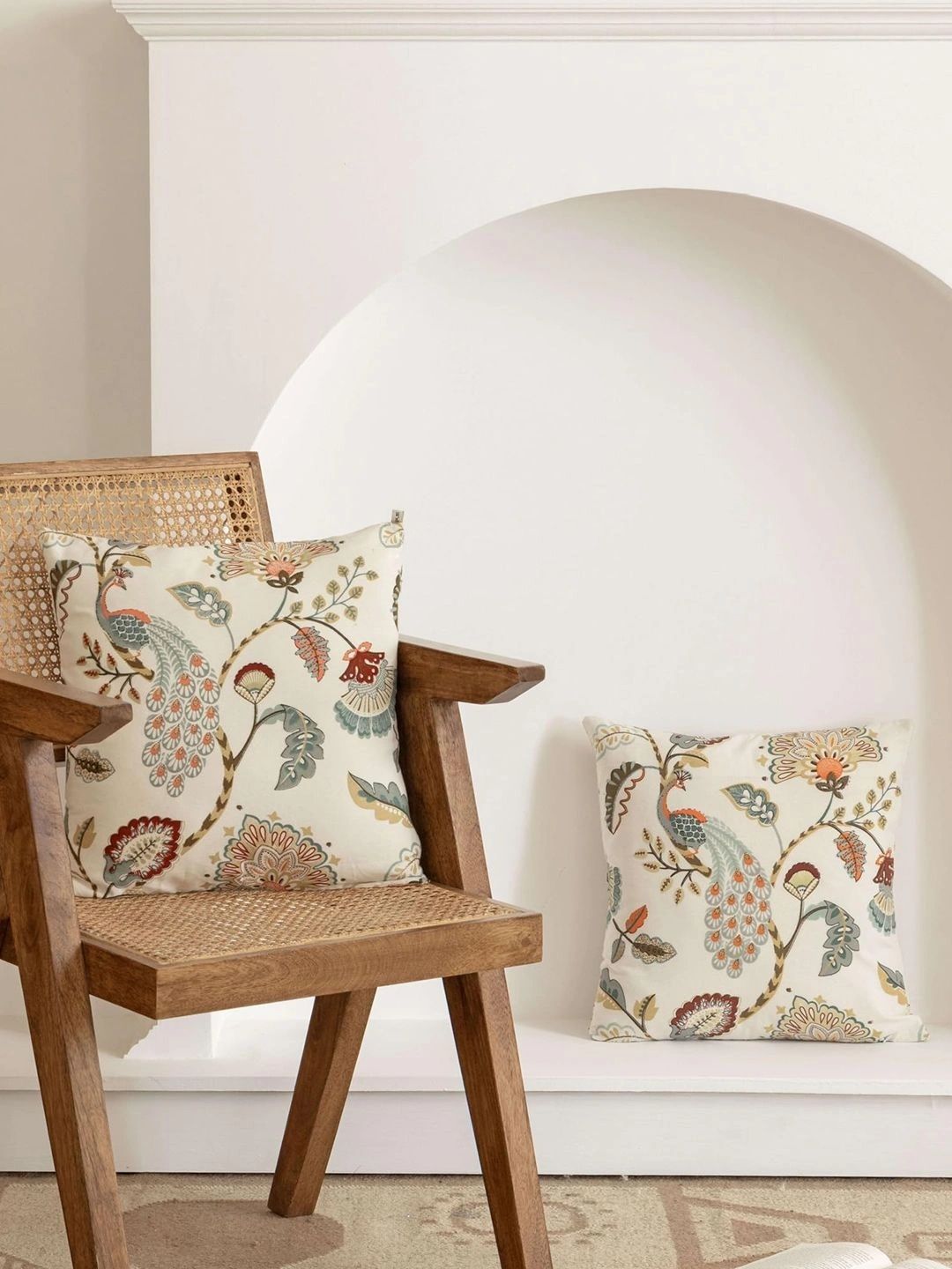 Myntra Elegant Homes White & Green Set of 2 Floral Square Cushion Covers-picture-31