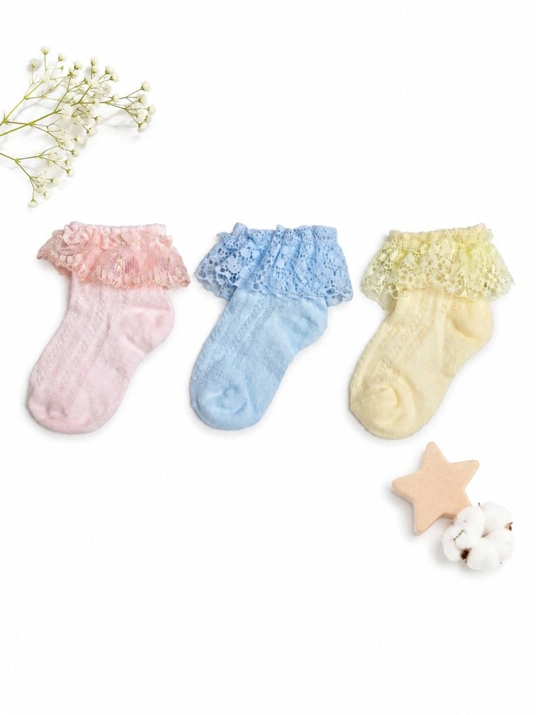 BAESD Girls Pack of 3 Cotton Blend Assorted Patterned Ankle Length Socks-picture-45
