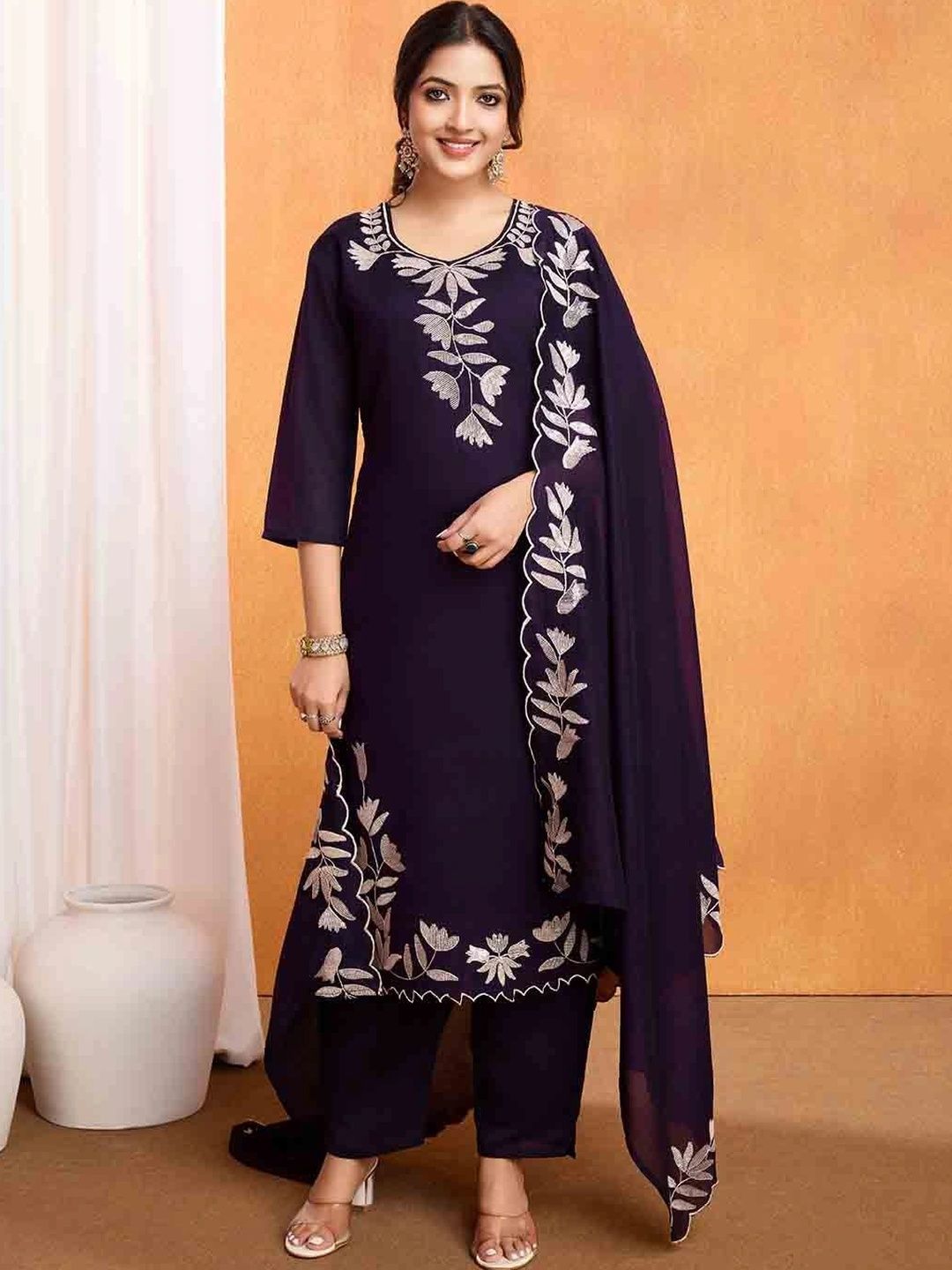 KALINI Women Ethnic Motifs Embroidered Regular Thread Work Kurta with Trousers & With Dupatta-picture-57