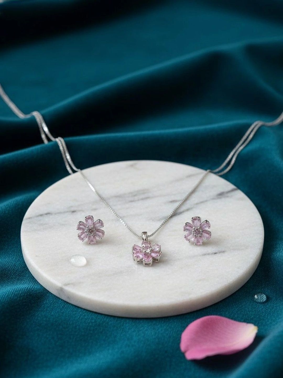 shivay Silver-Plated Stone-Studded Pendant and Earrings-picture-12