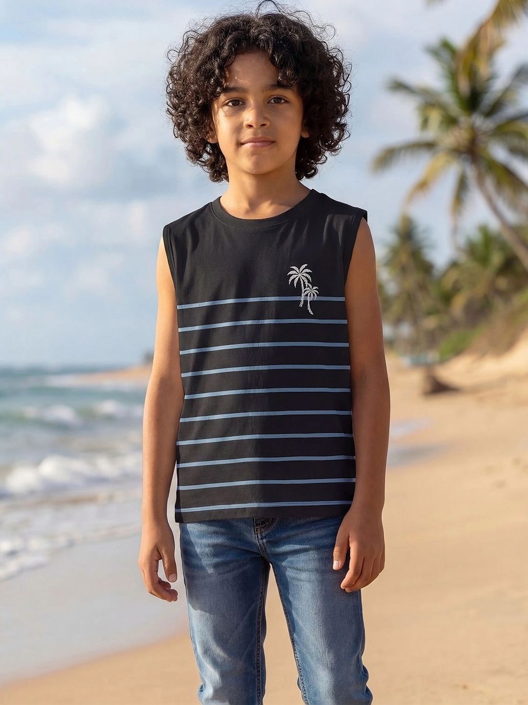 HELLCAT Boys Striped Tropical T-shirt-picture-27