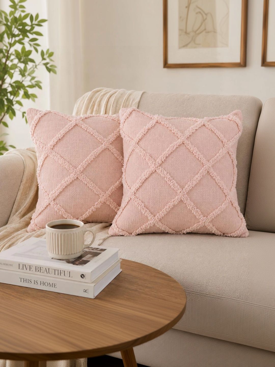 THE S LIVING Pink Set of 2 Geometric Velvet Square Cushion Covers-picture-43