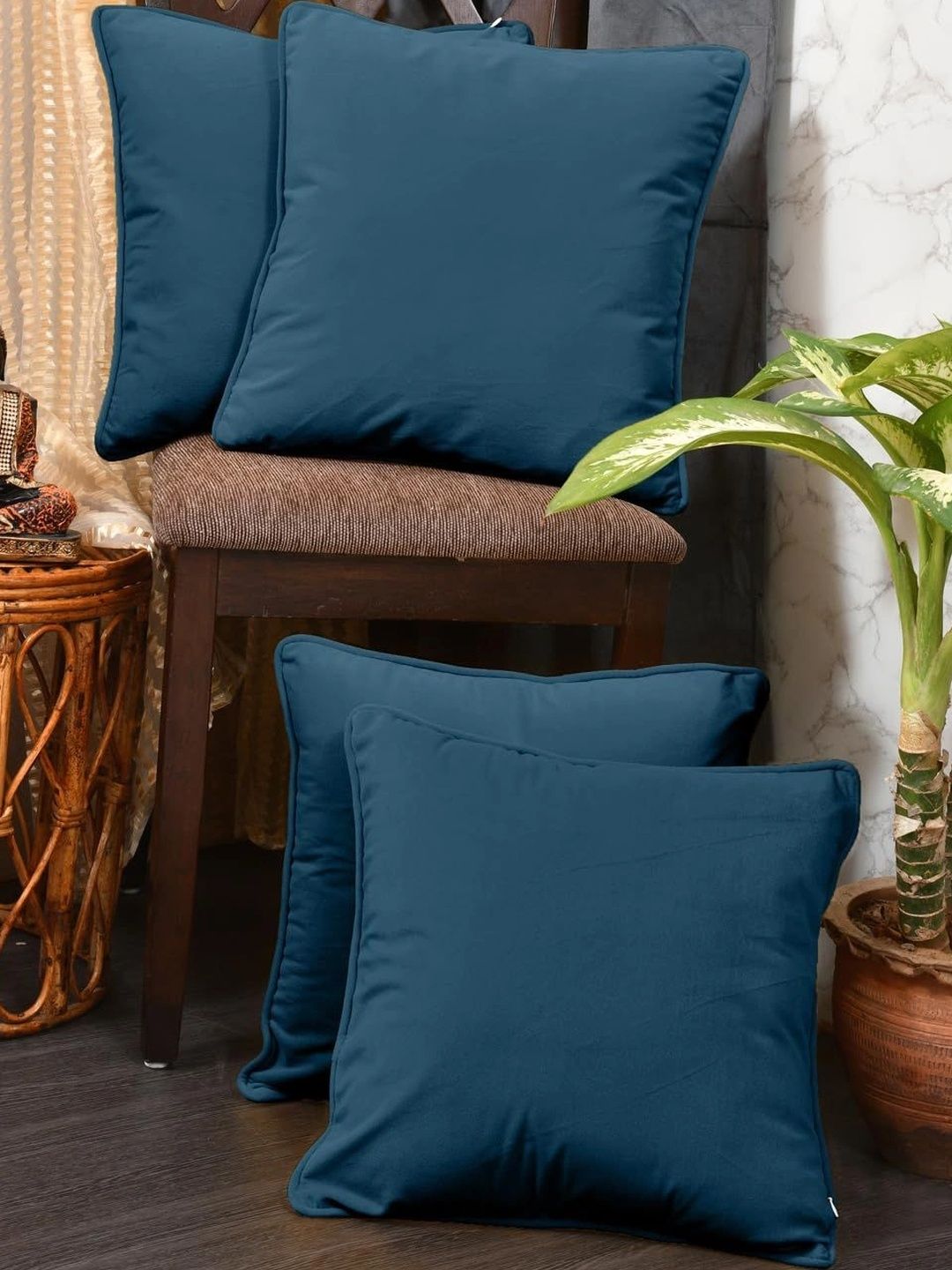 Aura Blue Set of 4 Velvet Square Cushion Covers-image-43
